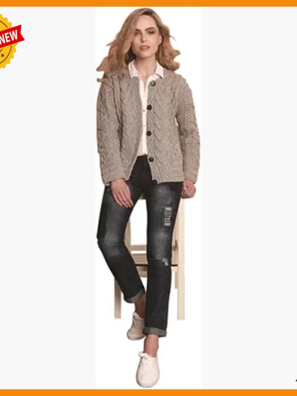 Merino Wool Cable Knit Cardigan Classic Irish Sweater